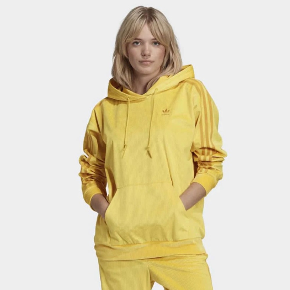 ADIDAS ORIGINALS WOMEN'S VELVET CORDUROY HOODIE - YELLOW like new